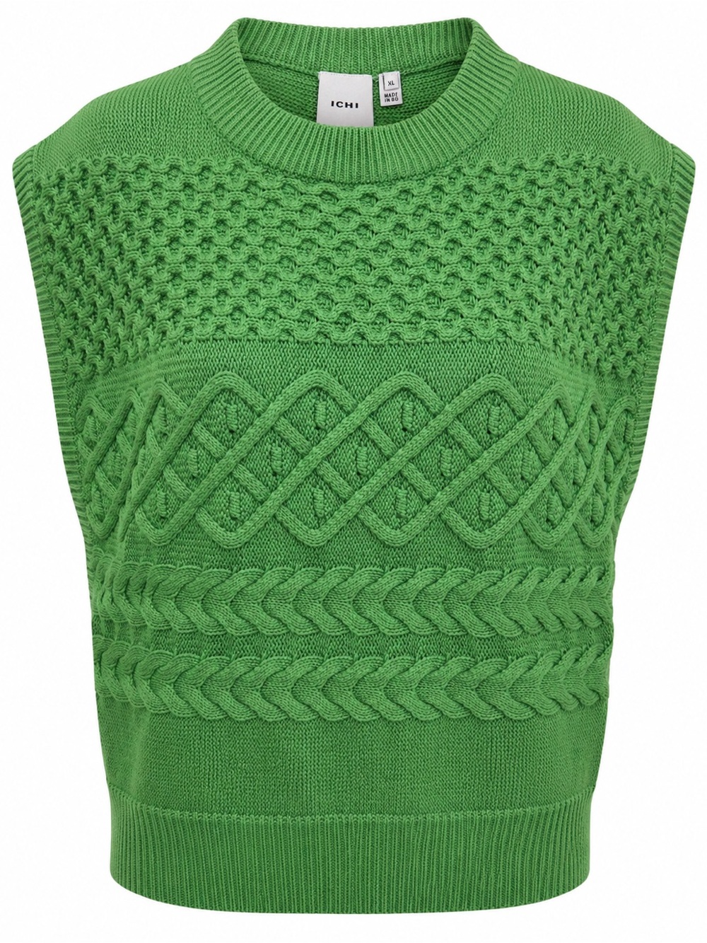 ICHI Chunky Cable Knit Sweater Vest XL Green Textured Cottagecore